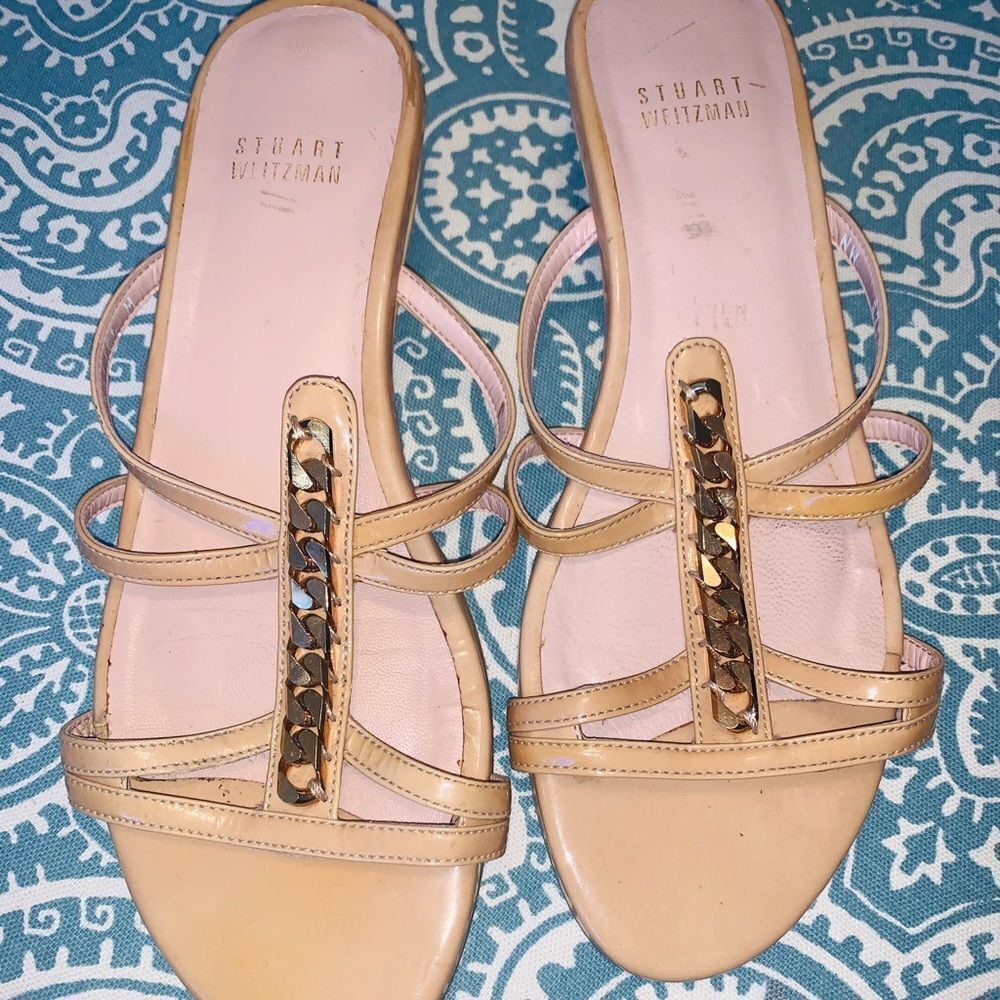 Stuart Weitzman Tan and Gold Sandals